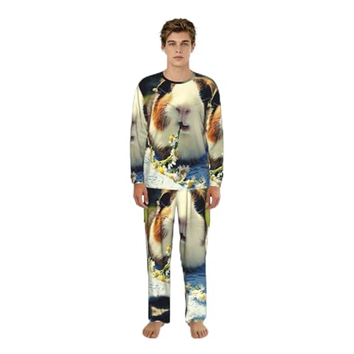 Pyjama homme imprimé cochon d'inde ensemble de nuit manches longues vêtement de détente S-3XL