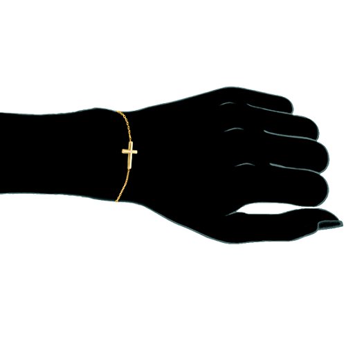 Ritastephens 14K Yellow Gold Sideways Cross Bracelet Adjustable Chain 7-7.5 Inches #TOP2