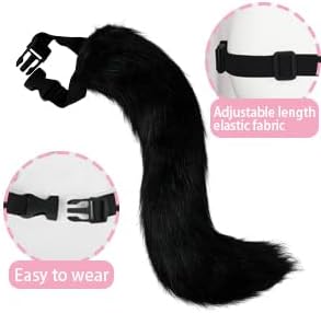 Cat Ears and Tail,Wolf Fox Ears Long Tail and Bell Lace Choker Set for Halloween,Animal Cosplay Party Costume - Image 4