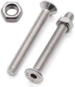 Glvaner M5-0.8 x 50mm Flat Socket Head Cap Screws and M5-0.8 Hex Nuts, 304 Stainless Steel 18-8, Full Coarse Thread, Countersunk Socket Head, Hex Drive, 20 Screws + 20 Nuts