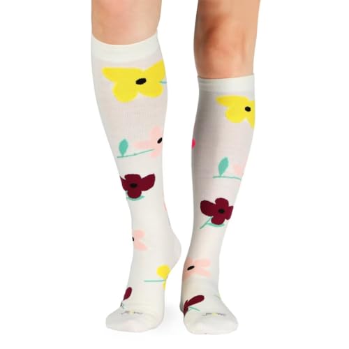 Image of ja vie Women's Lightweight Flower Merino Wool Compression Socks Knee High with Seamless Toe(15-20mmHg)
