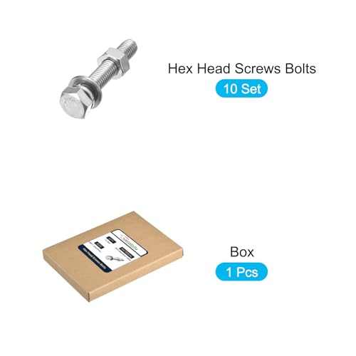 Image of METALLIXITY Hex Head Screws Bolts, Nuts, Flat & Lock Washers Kits (M8-1.25x45mm) 10 Set, Stainless Steel Fully Threaded Machine Screws Bolt Set - for Home Appliance Equipment