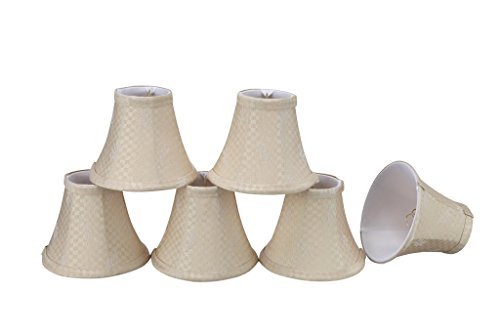 Image of Aspen Creative 30011 Small Bell Shape Chandelier Clip-On Lamp Shade, Butter Creme Checkered Pattern, 3 inch Top x 6 inch Bottom x 5 inch Slant