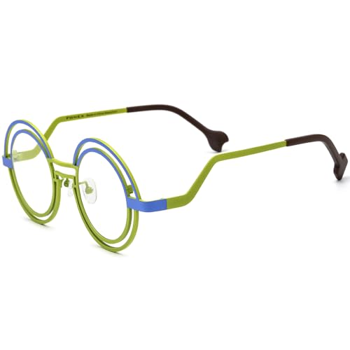 Image of FONEX Colorful Pure Titanium Glasses Frame Women Retro Round Eyeglasses