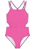 Kanu Surf Girls' Beach Sport Cut-Out One Piece Swimsuit, Solid Pink, 14