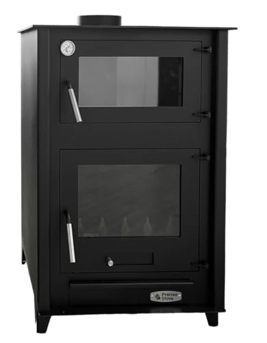 Prensa Stove - Estufa de Leña con Horno ETNA de 13 kW – Horno con Ladrillo Refractario y Termómetro – Acero 4 mm – ECODESIGN 2022 – Salida Superior Ø150 mm