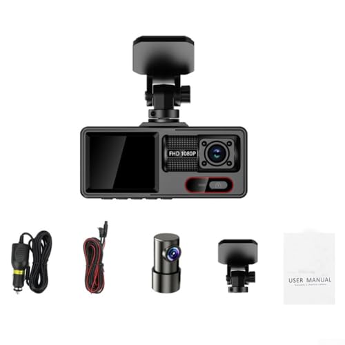 Yhenlovtt Enregistreur de conduite noir 3 lentilles 1080p avec cabine avant et caméra de recul grand angle 170° et boucle pour enregistrement