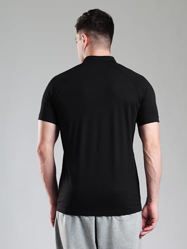 Image of GROW Stylish Aeroflex Zip T Shirt for Men Workout | Cotton and Spandex Quarter Zip Back Printed Collar T-Shirts for Men Half Sleeves