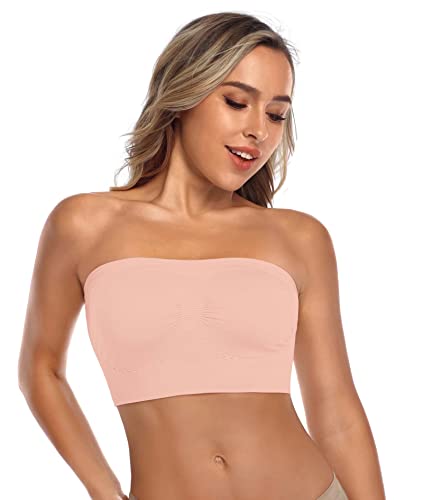 Angool Strapless Comfort Wireless Bra With Slip Silicone Bandeau Bralette Tube Top 1Pack Dew Pink #TOP2