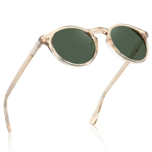 Image of CARFIA Vintage Round Polarized Sunglasses for Men Handcrafted Acetate Frame