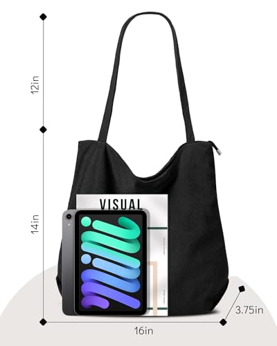 Image of Iioscre Corduroy Tote Bag for Women,Hobo HandBags with Zipper,Large Capacity Casual Shoulder Handbags with Inner Pockets