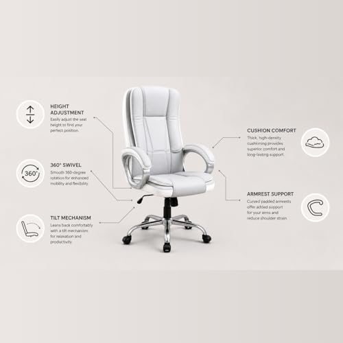 Image of activa Ergonomic Office Chair | Leatherette Seating Chair with Adjustable Height | 3-Year Warranty | 360 Revovling Chair| Comfortable Padded Seating /Suitable for Office /Study (Venture, White & Grey)