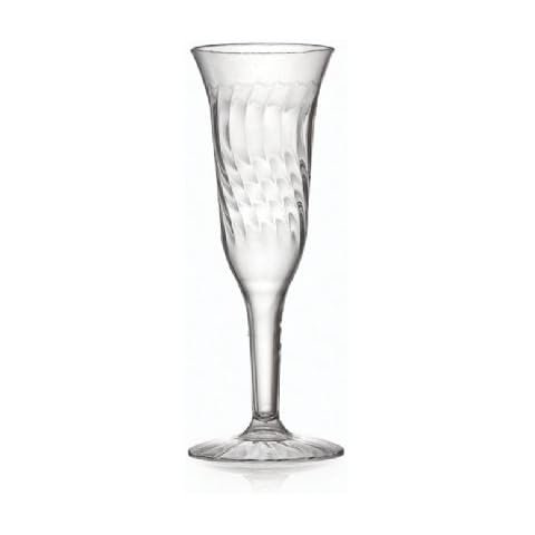 Elegant Crystal-Clear Plastic Multi-use Champagne Flute Glasses - Waved Design - 1 Piece Glass - Set of 8-140ml (5oz) Cover