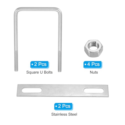Image of PATIKIL M10x90x150mm Square U-Bolts Kit, 2Set 304 Stainless Steel Square U Shaped Bolts Replacement Parts with Frame Plates and Nuts for Ski Board Sailboat Trailer