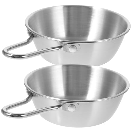NAMOARLY 2pcs Nesting Bowls Stainless Steel Camping Bowl Handle Multi-function Water Cup for Wine Drinking