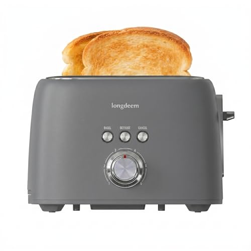 Image of LONGDEEM 2 Slice Toaster White - 1.5 inch Extra Wide Slot Stainless Steel Toasters with High Lift Lever, 6 Browning Settings, Bagel /Defrost /Cancel - Compact Bread Toaster for Kitchen Countertop