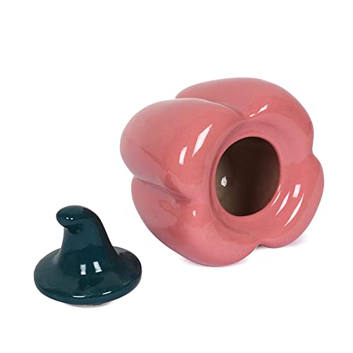Image of QIMACPLUS Ceramic Capsicum Decorative Pickle Jar| Food Storage Jar | Multipurpose aachar, masala Jar For kitchen and Dining table 500 ML set of 1 Pink