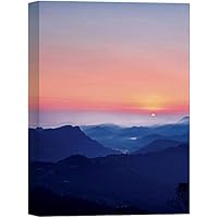 SIGNWIN Canvas Wall Art an Orange Sunset Over Foggy Blue Mountain and Pink Sky Landscape Wilderness Modern Art Contemporary Scenic Colorful Ultra for Living Room, Bedroom, Office - 12x18 inches