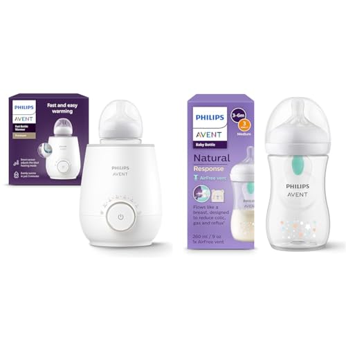 Set aus AVENT Schneller Premium-Fläschchenwärmer Modell SCF358/00 + Philips AVENT Babyflaschen Natural Response – Babyflaschen mit AirFree Ventil, 260 ml, BPA-frei (Modell SCY673/82) Set aus AVENT Schneller Premium-Fläschchenwärmer Modell SCF358/00 + Philips AVENT Babyflaschen Natural Response – Babyflaschen mit AirFree Ventil, 260 ml, BPA-frei (Modell SCY673/82)