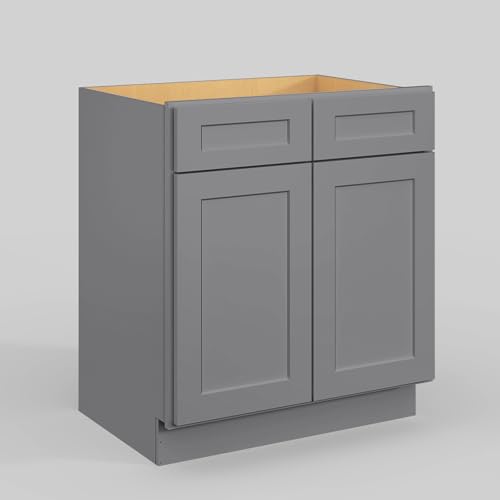 Hausvita 30'' Bathroom Vanity Cabinet, Morden Bathroom Storage Cabinet with 2 False Drawers and 2 Soft-Close Doors, Large Capacity Cabinet (Without Sink) for Bathroom, Laundry & Kitchen, Shaker Grey