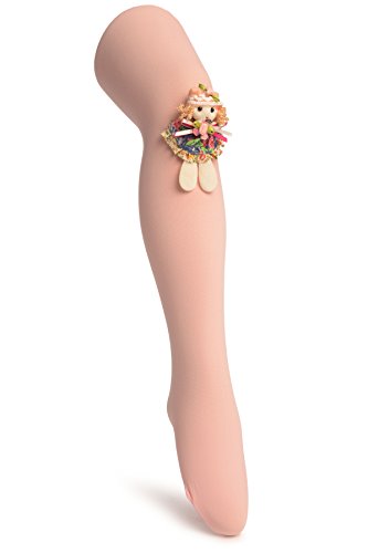 Pink With Little Doll Applique - Girls Tights - Pink Designer Kids Tights (Pantyhose)