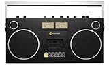We Are Rewind - Blaster • Curtis GB-001 Boombox, 104 Watts, Bluetooth 5.4, Cassette Player/Recorder, 4 Hi-Fi Speakers, Rechargeable Battery, Microphone Input, Backlit VU Meters, Neo-Retro Style