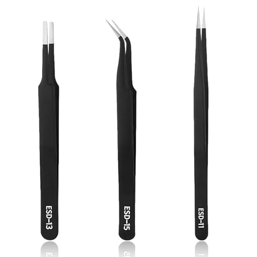 BLOOPIC 精密ピンセット 3本セット 精密 極細ピンセット ステンレス製 ツイーザー 静電防止 防磁 防腐 防錆 耐酸 模型製作 手芸 ツイーザー 電子機器修理 DIY 宝石製作 ネイルアート用 ESD11 ESD13 ESD15