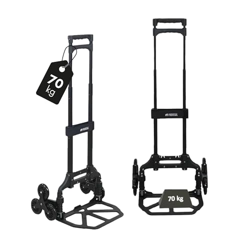 PROREGAL Diable Pliable pour escaliers Elephant | HxLxP 110x45x48cm | Capacité de Charge 70kg | Cadre en Aluminium, poignées ergonomiques, Roues en Caoutchouc TRR | Noir