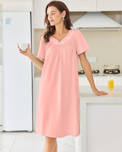 Image of Ekouaer Moo Moos for Women House Dress With Pockets Cotton Nightgowns Short Sleeve Night gowns Embroidered Mumu Dress
