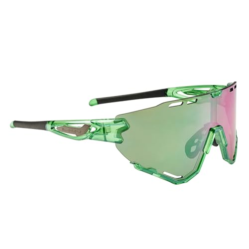 Swisseye Mantra - Occhiali sportivi (100% protezione UVA, UVB e UVC, zona naso regolabile e estremità gommate, materiale TR90, con custodia inclusa, sacchetto in microfibra), colore: Verde brillante