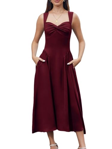 Women Cocktail Dress Corset Elegant Sweetheart Neckline Formal Wedding Guest Bridesmaid Midi Sundress with Pockets