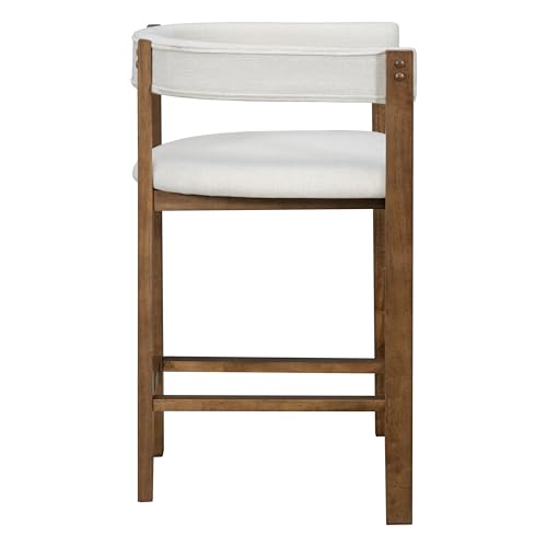 Christopher Knight Home Set de 2 Butacos Modernos Tapizados de Tela Altura Mostrador para Comedor, Taburetes de Madera de Caucho para Isla de Cocina, Sillones con Reposapiés y Respaldo Curvo, Beige y Nogal miniatura 7