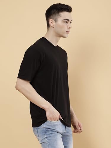 Image of POCKMAN Oversized Fit Mens Round Neck Cotton Blend Half Sleeve Plain T-Shirts.