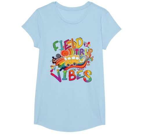 Funny Field Trip Vibes Field Day 2024 Boys Girls Students T-Shirt, Girls, Baby Blue, Small
