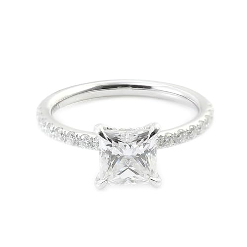 Daesar Anillo de Promesa de Mujer con 4 Garras Cuadrado con Moissanita de 3ct, Oro Blanco 18K, Talla 20(60mm), Anillos de Alianzas Plata