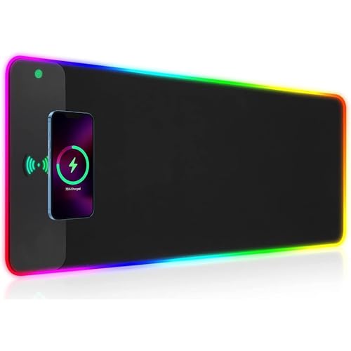 Image of RGB Gaming Mouse Pad with Wireless Charging 15W, LED Mouse Mat 31.5 * 11.8 in, 10 Light Modes Extra Large Mousepad Non-Slip Rubber Base Computer Keyboard Mat for Gaming, MacBook, PC, Laptop, Desk