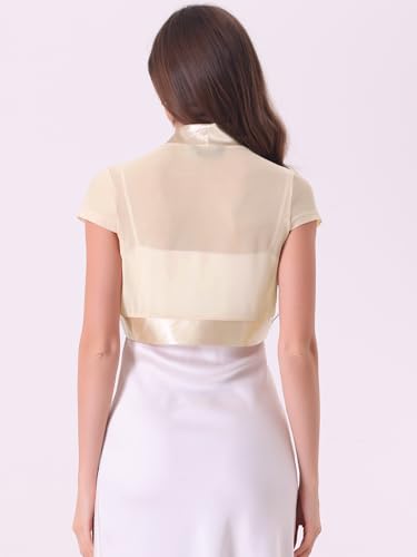 Image of Allegra K Women's Satin Shrug Bolero Cap Sleeve Crop Cardigan | Cap sleeves with cropped length. Open front design. Suitable for wedding, party.