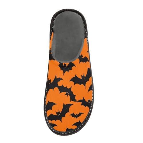 JUNZAN Halloween Bats Memory Foam Slippers for Women Men House Slippers for Bedroom Indoor Orange2