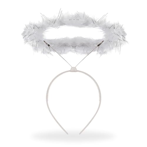 AKH 1 x White Angel Halo | One Size | Angel Halo Headband | Feather Angel Hair Ring | For Christmas Halloween Birthday Costume Party | Angel Costume Accessories for Adult | Halo Headwear