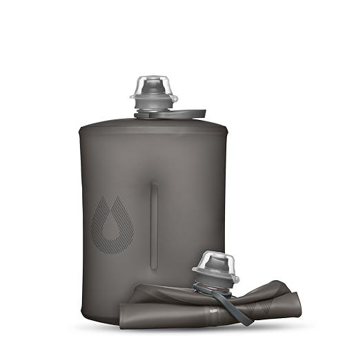 HydraPak Stow - Collapsible Backpacking Water Bottle (1 Liter) - BPA Free, Ultra Light, Spill-Proof Twist Cap - Mammoth Grey