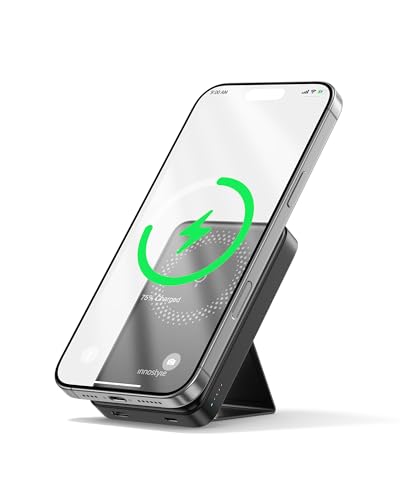 Innostyle Magnetic Wireless Charger, 10000mAh Portable Power Bank with Foldable Stand, Slim Battery Pack, Fast Charging