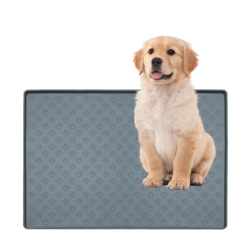 BaraRose 犬 トイレトレー シリコン ワイド トイレトレー ワイド 【可愛い肉球柄 &】エッジ加工で漏れ安心 トイレマット ペットシーツ お手入れ簡単 (グレー, 30x48cm)