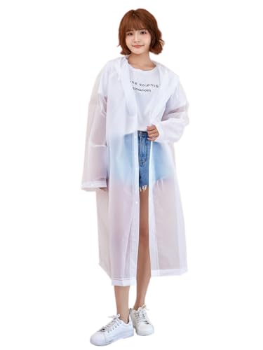 Rain Ponchos for Adults, Reusable Raincoat Rain Jacket with Adjustable Sleeves and Wide Brimmed Hood