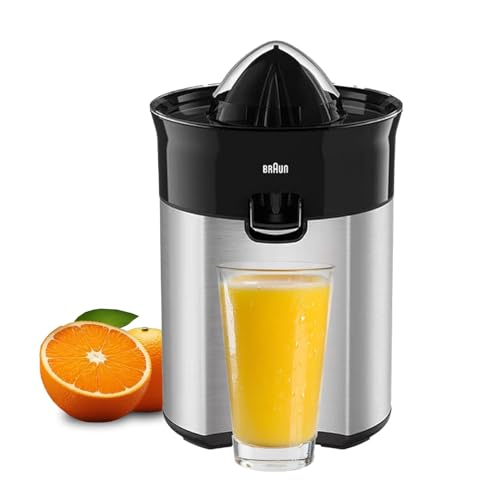 Braun Citrus Quick 5 Citrus Juicer Direct Juice Spout Anti-Drip Spout Automatic Start/Stop Easy Cleaning Direct Serving System Includes Protective Lid 60 Watts CJ 5050 Black Metal