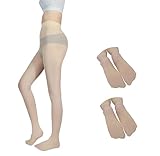 ERASILKEN-X 2-Pack slightly transparent high waisted breathable Non-Slip Grips women's tights for dance work sport.(M-Beige)