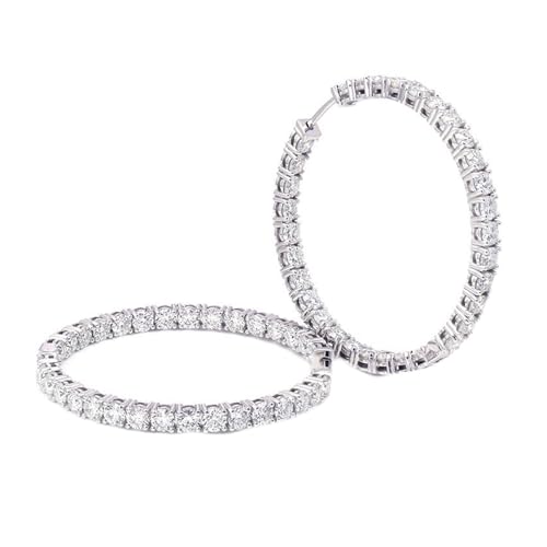 Calefee Pendientes de aro de oro blanco 375/585/750, aros grandes para mujer con moissanita, joyas elegantes para boda, talla única, Oro blanco, Moissanita