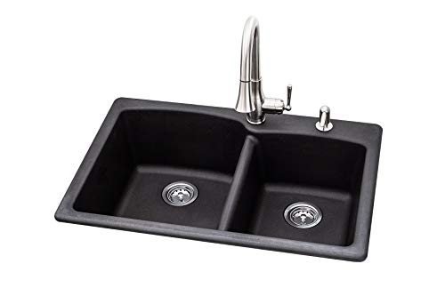 Franke Ellipse 33" Dual Mount Granite Offset Double Bowl Kitchen Sink, Onyx #TOP2
