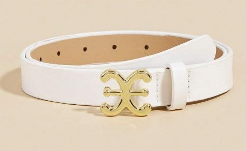 Women Artificial Leather Belt with Gold Rectangular Buckle | Stylish Casual & Formal Waist Belt (4005-WHITE_)-image-45