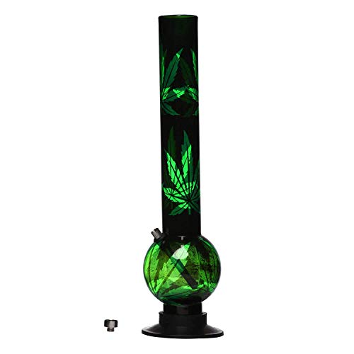 Image of 16-inch Single Bulb Acrylic Water Pipe Bong with Leaf Print (40cm, Green)