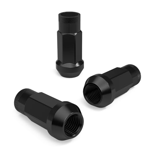 Image of StanceMagic 20pcs Black 1 /2x20 Extended Tuner Lug Nuts - Open End, Cone Seat, 50mm (2 inch) Length, 22mm (0.87 inch) Width, 17mm Hex - Compatible with Ford Lincoln Dodge Jeep and More